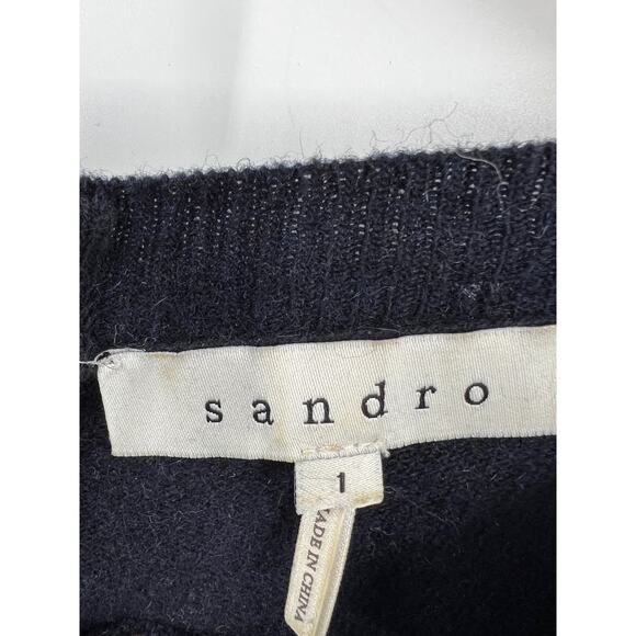 Sandro Women's Back Zip Pullover Sweater Stretch Long Sleeve Black Size 1 - Picture 2 of 6